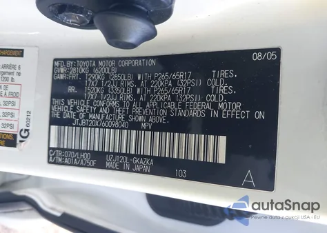 2006 Lexus Gx 470 z USA, uszkodzony, nr VIN JTJBT20X760098040